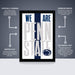 The image is a poster featuring the text "WE ARE PENN STATE" in a bold, white font with a blue outline. The poster is described as "OFFICIALLY LICENSED" and "PREMIUM PRINTED", indicating that it is a high-quality, professionally printed poster. The poster is also described as "SHIPPED FLAT" and "ALL POSTERS ARE SHIPPED FOR THE FUTURE IN BOXES THAT ARE EASY TO GIFT wrap."
