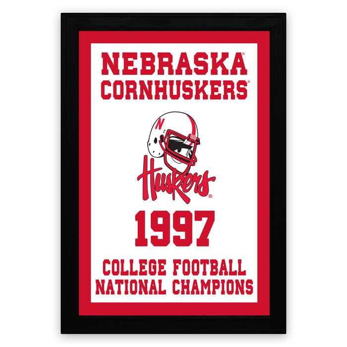 The image is a framed poster celebrating the 1997 Nebraska Cornhuskers college football national championship.