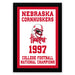The image is a framed poster celebrating the 1997 Nebraska Cornhuskers college football national championship.
