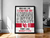 A poster with text that reads "WHO AM I, SIR, A UTAH FAN AM I" and "FIGHT SONG UNIVERSITY OF UTAH" is displayed on a wall in a living room.