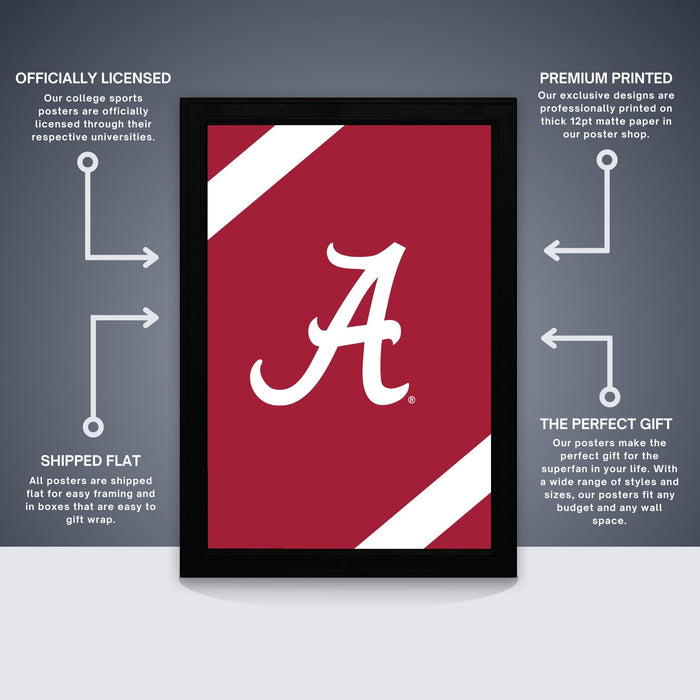 The image is a poster featuring the Alabama A&M University logo, which is a red and white design. The poster is described as " Officially Licensed" and "Premium Printed", indicating that it is a high-quality, professionally printed poster. The poster is also described as "Shipped Flat" and "The Perfect Gift", suggesting that it is a thoughtful and attractive gift option for college students.
