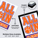 The image is a promotional poster for a college, specifically the University of Clemson. It features the text "ALL IN" in large orange letters, with a paw print symbol in the center. The poster is framed and labeled as "FRAMED" and "High Quality MDF Frames". It also indicates that multiple sizes are available, including 11x17 - 13x19" - 18x24" - 24x36" - and "11x17" - 13x19" - 18x24" - 24x36" - frames.
