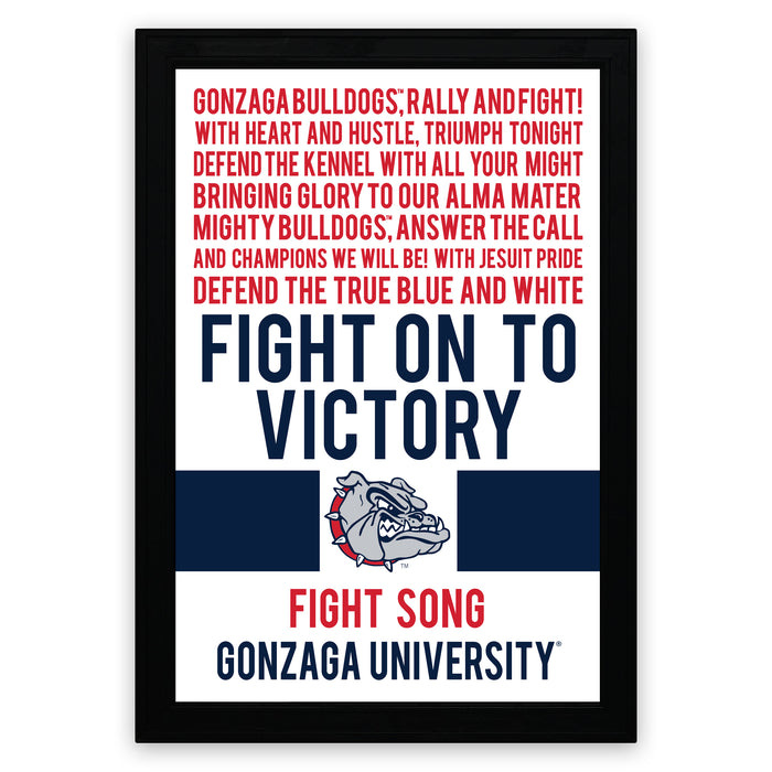 The image is a framed poster with text and a bulldog logo, promoting Gonzaga University.