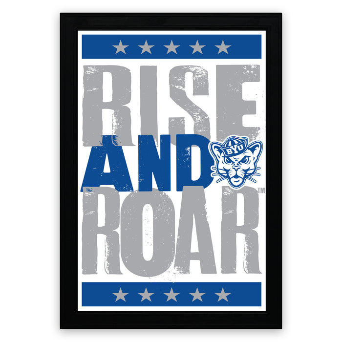 The image is a framed poster with the text "RISE AND ROAR" prominently displayed.