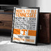 a framed poster with text that reads "HERE'S TO OLE TENNESSEE" and "FIGHT SONG UNIVERSITY OF TENNESSEE".