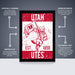 The image is a poster featuring the logo and name of the University of Utah. It is a college sports poster that is officially licensed and is a premium printed poster. The poster is shipped flat and comes in boxes that are easy to gift wrap.