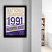 The image is a framed poster celebrating the 1991 Washington Huskies' national championship victory.