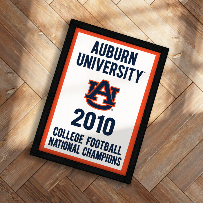 The image is a framed poster with the text "Auburn University 2010 College Football National Champions" displayed prominently.