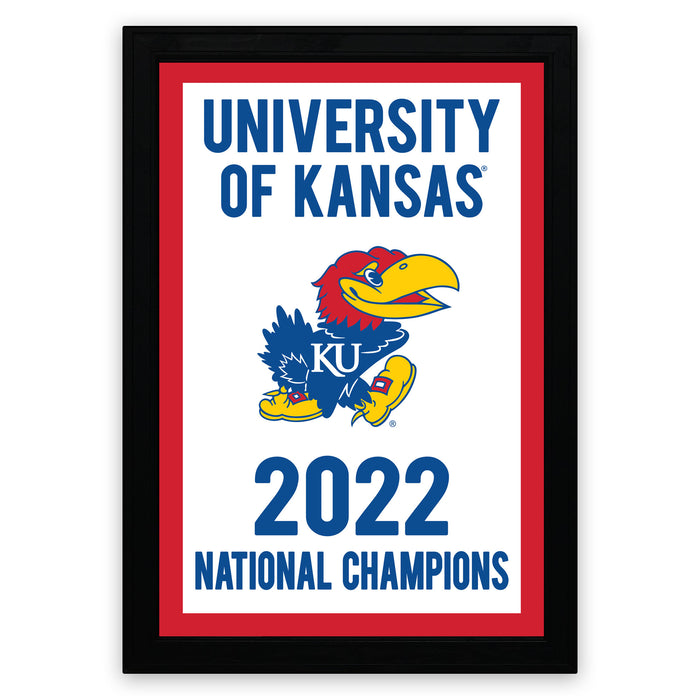 The image is a framed poster celebrating the University of Kansas' national championship victory in the year 2023.