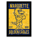 a framed poster with a graphic of a bird, likely representing a mascot or symbol associated with Marquette University.