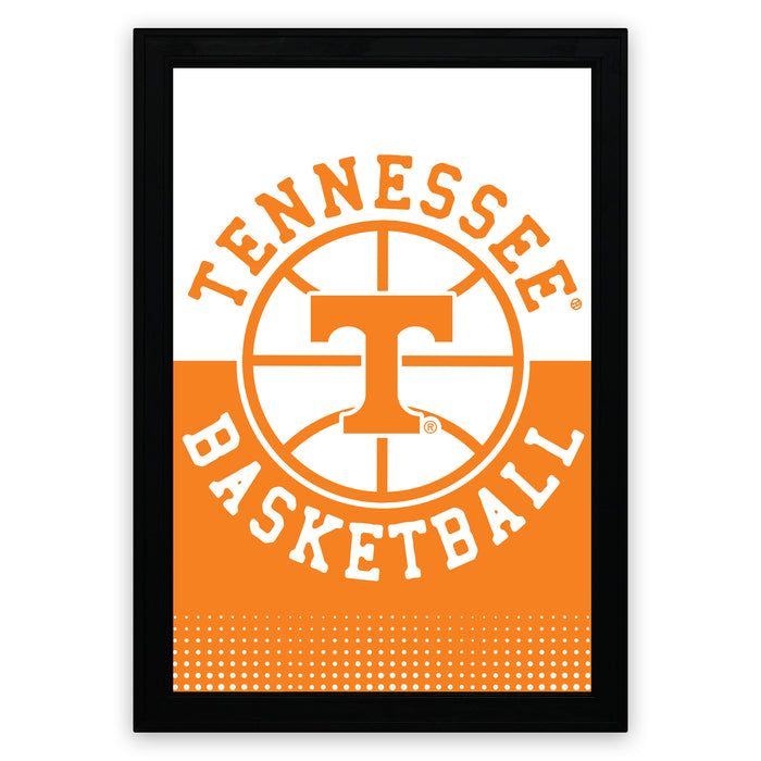 A framed poster featuring the logo of the Tennessee basketball team.