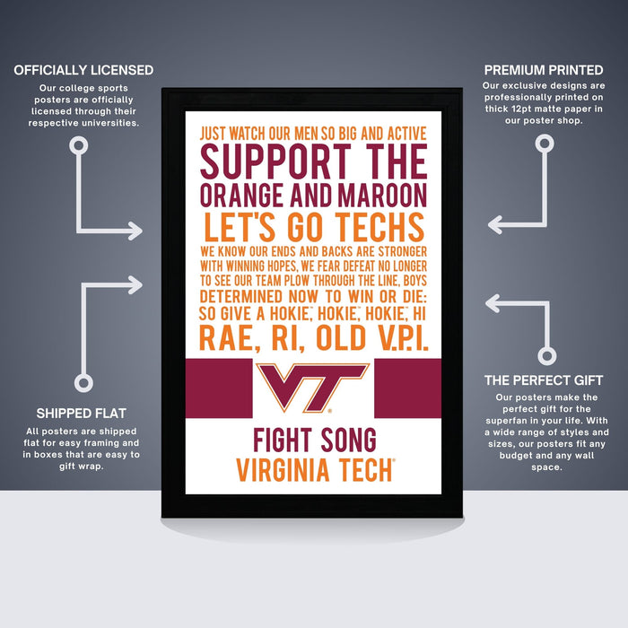 The image is a poster for Virginia Tech, featuring a message about supporting the university's men's soccer team. The poster includes text and graphics that convey the message, and it is described as a "Premium Printed" poster.