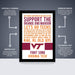 The image is a poster for Virginia Tech, featuring a message about supporting the university's men's soccer team. The poster includes text and graphics that convey the message, and it is described as a "Premium Printed" poster.
