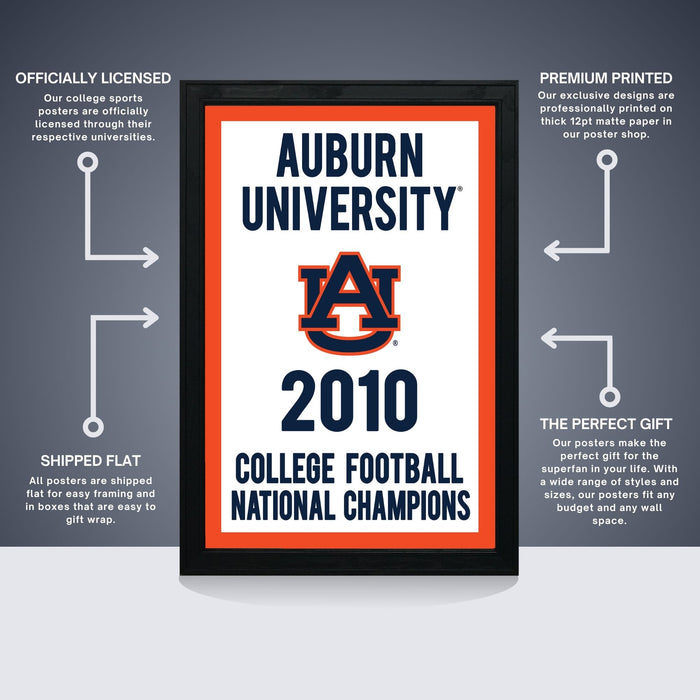 a college football poster hanging on a wall