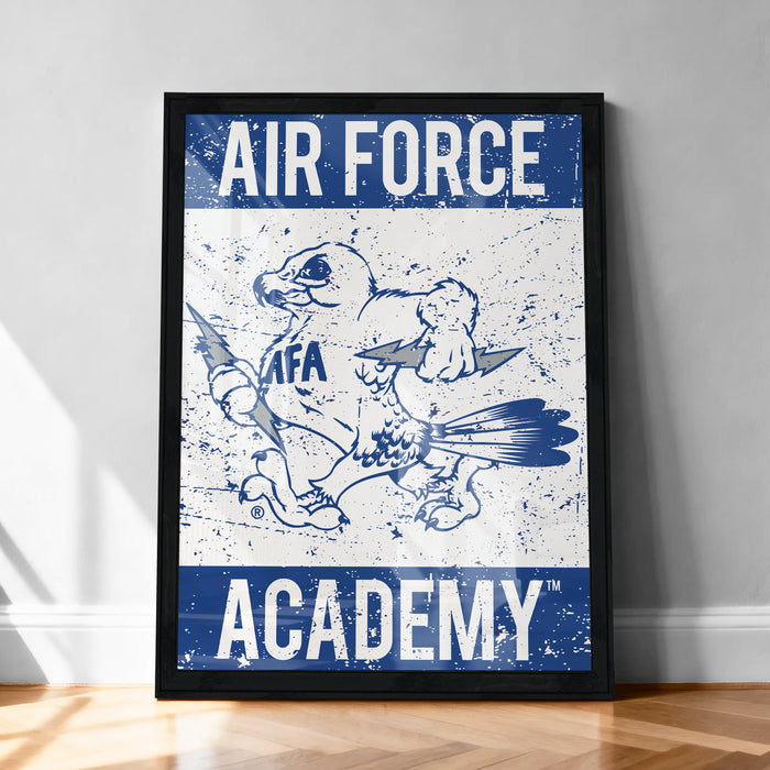 The image is a framed poster with the text "AIR FORCE ACADEMY" and an illustration of a bird, likely representing the Air Force Academy.