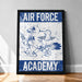 The image is a framed poster with the text "AIR FORCE ACADEMY" and an illustration of a bird, likely representing the Air Force Academy.