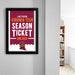 A framed poster advertising Virginia Tech's season ticket holder, with a maroon background and white text.