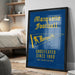 A framed poster with the text "Marquette Football" and "UNDEFEATED SINCE 1960 (AND STAYING THAT WAY)" on it, placed on a wooden floor in a bedroom.