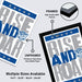 a framed poster with the word "RISE AND ROAD" printed on it, along with a cat logo. The poster is framed in a high-quality MDF frame, and the text indicates that the poster is unframed and printed on 12pt heavy duty matte paper. The poster is available in multiple sizes, including 11x17 - 13x19 - 18x24 - 24x36", and the image is described as a collage of multiple images.