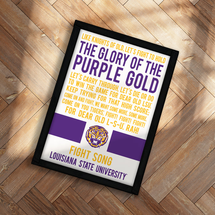 The image is a framed poster with text and a tiger logo, promoting a fight to hold the "Glory of the Purple Gold".
