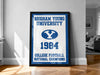 A framed poster on a wall celebrating the College Football National Champions of 1984 at Brigham Young University.