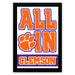 The image is a framed poster with the text "ALL IN CLEMSON" and an orange paw print symbol, representing the University of Alabama at Birmingham's team.