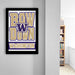 a framed poster with the text "BOW W DOWN WASHINGTON" on a wall.