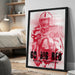 A framed poster featuring a red football player with the text "GO BIG RED" and "NEBRAK CORNHUSKERS" printed on it.