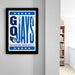a framed poster with the text "GO JAYS GREIGHTON UNIVERSITY" on it, hanging on a wall.