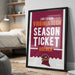 A framed poster advertising Virginia Tech's season ticket holder, with a bed and bookshelf visible in the background.