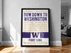 a framed poster with text and a logo, placed on a wall in a room.