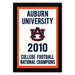 The image is a framed poster celebrating Auburn University's 2010 College Football National Champions.