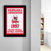 A framed poster on a wall displaying the Nebraska Cornhuskers' 1997 College Football National Champions.