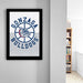 a framed poster of the Gonzaga Bulldogs basketball team logo, which is displayed on a wall in a room.