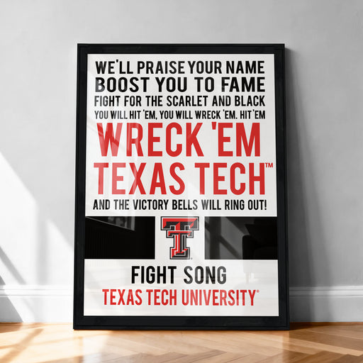 The image is a framed poster with text and graphics promoting Texas Tech University.