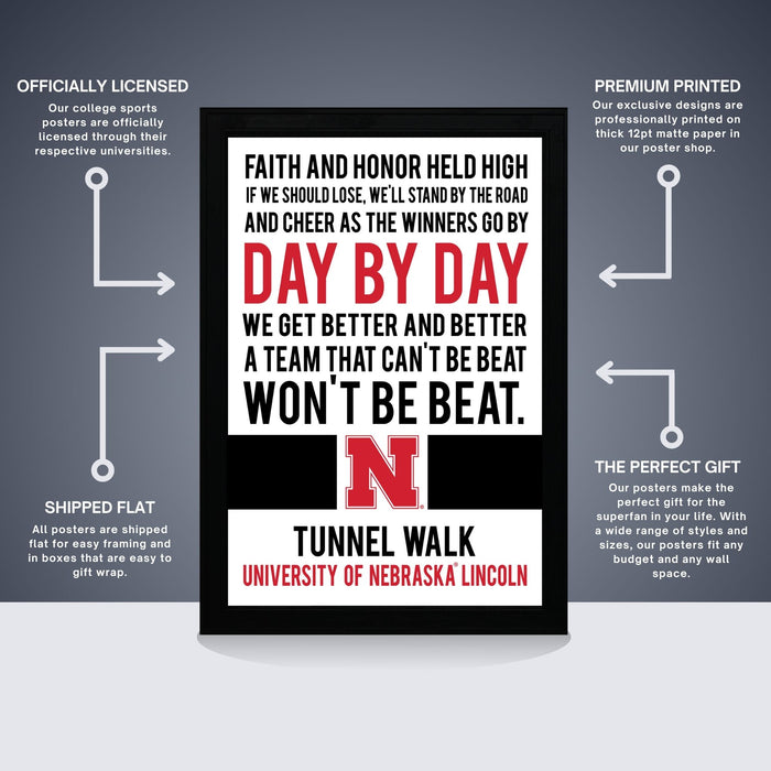 The image is a poster featuring a motivational message about perseverance and teamwork, with a focus on the University of Nebraska Lincoln.