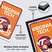 The image is a promotional poster for Virginia Tech, featuring a framed and unframed version of the logo, along with a list of frame sizes available.