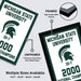 The image is a framed poster for Michigan State University, featuring the university's logo and text. The poster is framed and unframed, with the framed version highlighting the high-quality MDF used for the frame. The poster is available in multiple sizes, including 11'17" to 24'36" in width, and 13'19" to 24'36" in height.