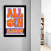 a framed poster with the text "ALL IN CLEMSON" and an orange paw print graphic, hanging on a wall.