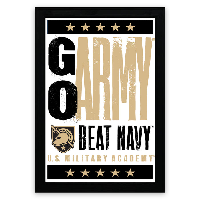The image is a framed poster with the text "GO ARMY BEAT NAVY" and a shield logo, which appears to be from the U.S. Military Academy.