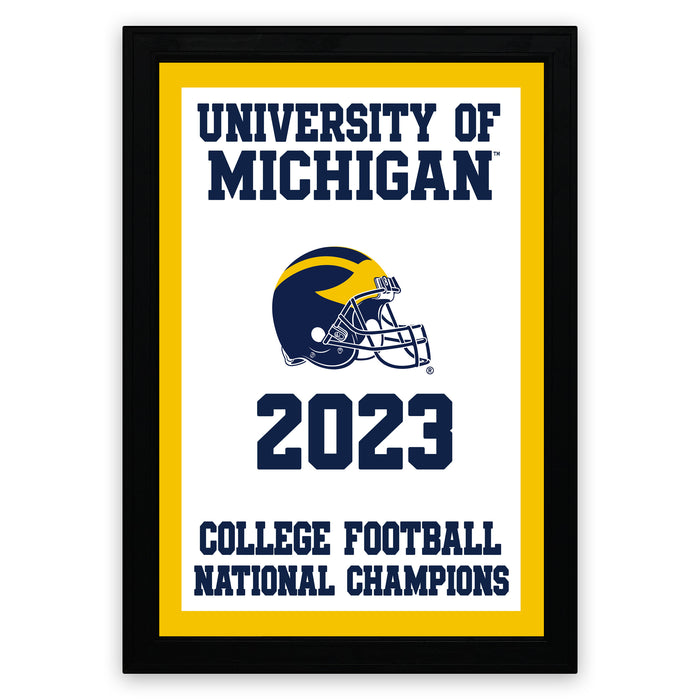 The image is a framed poster for the University of Michigan's College Football National Champions, featuring the Michigan State University football team logo and the year 2023.