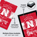 The image is a collage of two framed and two unframed images, both featuring the Nebraska basketball team logo. The framed image is a high-quality MDF frame, while the unframed image is printed on 12pt heavy duty matte paper. Multiple sizes are available, including 11x17 - 13x19 - 18x24 - 24x36", and the text indicates that the image is a collage of multiple images.