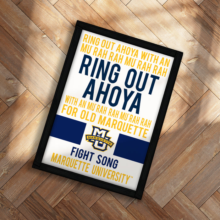 The image is a framed poster with text and logos related to Marquette University.