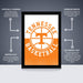 The image is a collage of two posters, one of which is a basketball poster for the Tennessee Titans, and the other is a college sports poster. The basketball poster is labeled as "OFFICIALLY LICENSED" and the college sports poster is labeled as "PREMIUM PRINTED". The text indicates that all posters are shipped in boxes that are easy to gift wrap.