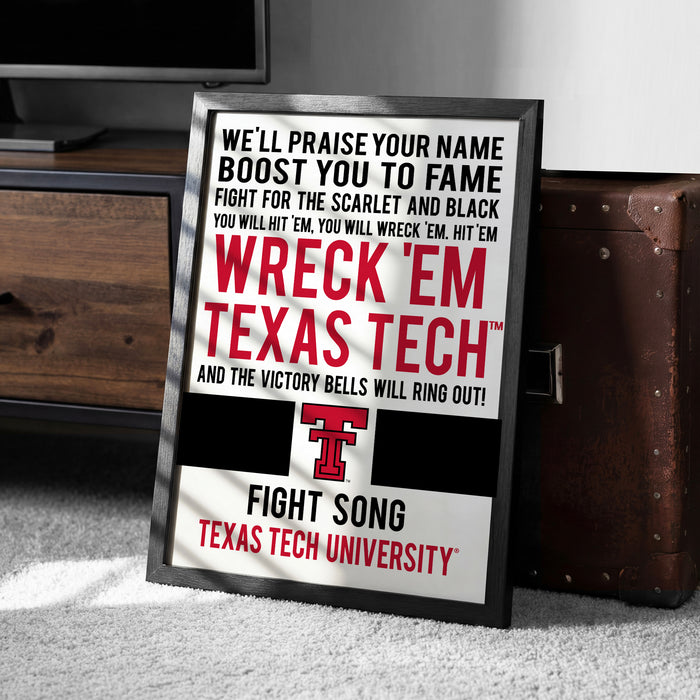 a framed sign with text and logos related to Texas Tech University.