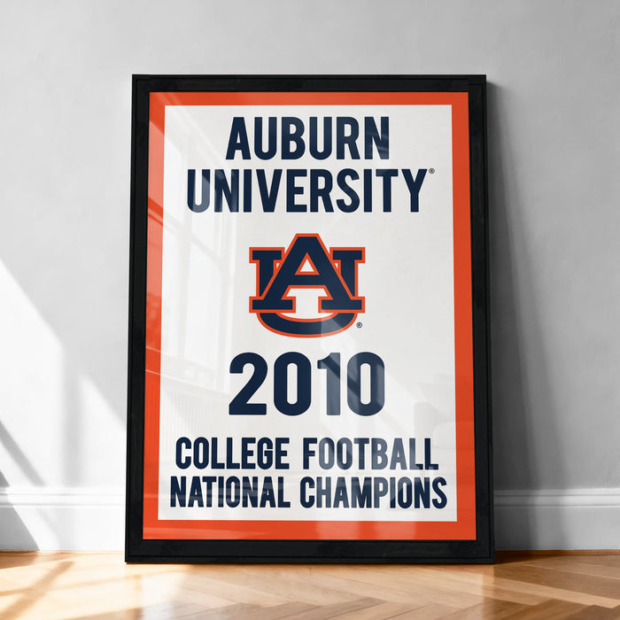 The image is a framed poster celebrating Auburn University's 2010 College Football National Champions.