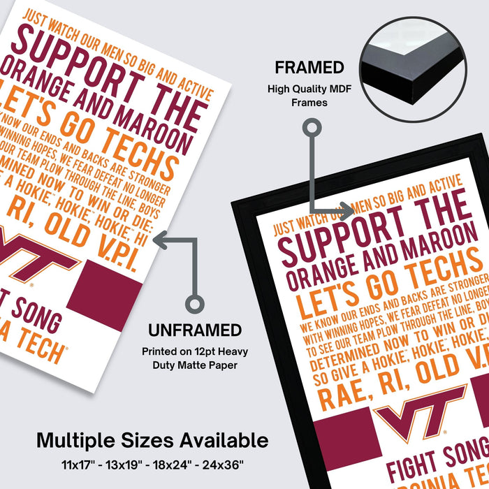 The image is a framed poster featuring the text "Support Our Men So Big and Active" in a maroon and orange color scheme. The poster is framed with a black border and is available in multiple sizes, including 11x17, 13x19, 16x24, and 24x36" dimensions. The poster is printed on 12pt heavy duty matte paper, and it is framed with high-quality MDF frames.