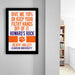 a framed poster with a humorous message about keeping one's hands clean, which is displayed on a wall in a hallway.