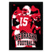 A framed poster featuring a football player in a red jersey with the number 15, representing the state of Nebraska.