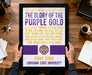 A framed poster with text and a tiger logo, held by a person's hands.